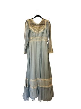 Gunne Sax Pale Blue Maxi Dress with Cream Lace
